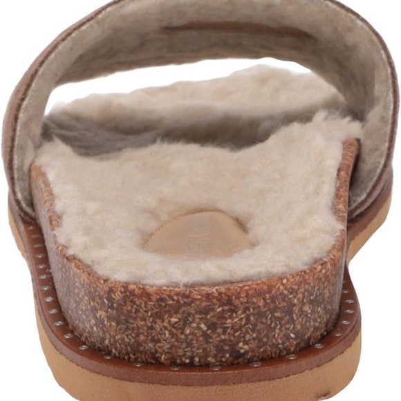 New Vince Camuto Women's Kanadial Slide Sandal Suede Faux Fur Tan Comfy NIB - Picture 6 of 7